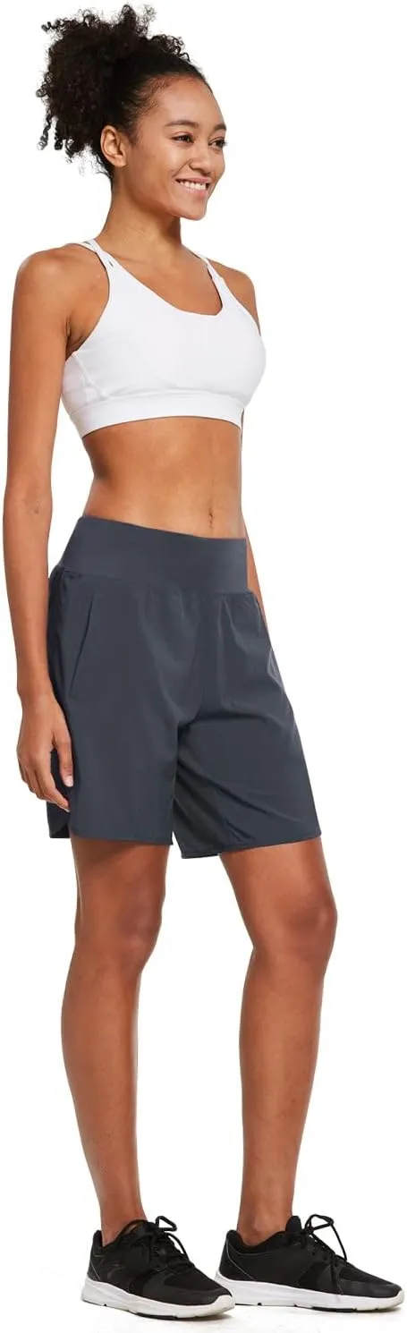 baleaf Womens' 7" Long Running Athletic Shorts with Liner High Waist Workout Gym Quick Dry Soft Split Leg Zipper Pocket