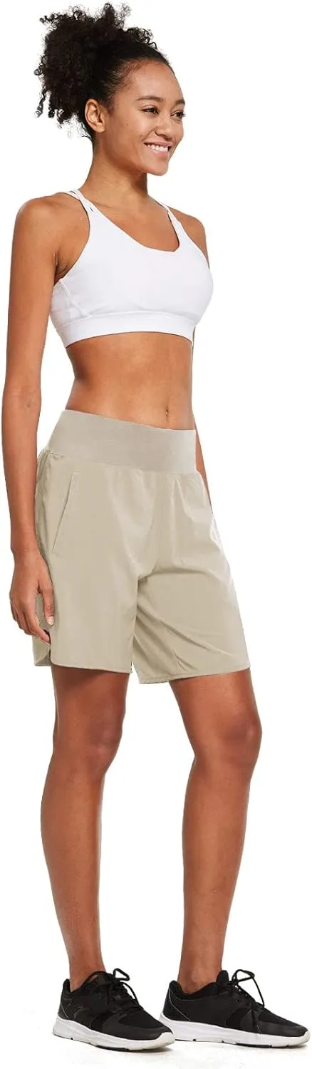 baleaf Womens' 7" Long Running Athletic Shorts with Liner High Waist Workout Gym Quick Dry Soft Split Leg Zipper Pocket