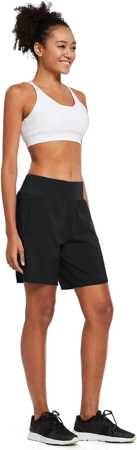 baleaf Womens' 7" Long Running Athletic Shorts with Liner High Waist Workout Gym Quick Dry Soft Split Leg Zipper Pocket