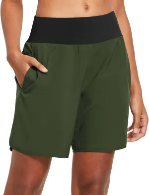 baleaf Womens' 7" Long Running Athletic Shorts with Liner High Waist Workout Gym Quick Dry Soft Split Leg Zipper Pocket
