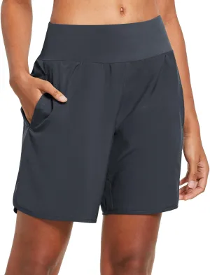 baleaf Womens' 7" Long Running Athletic Shorts with Liner High Waist Workout Gym Quick Dry Soft Split Leg Zipper Pocket