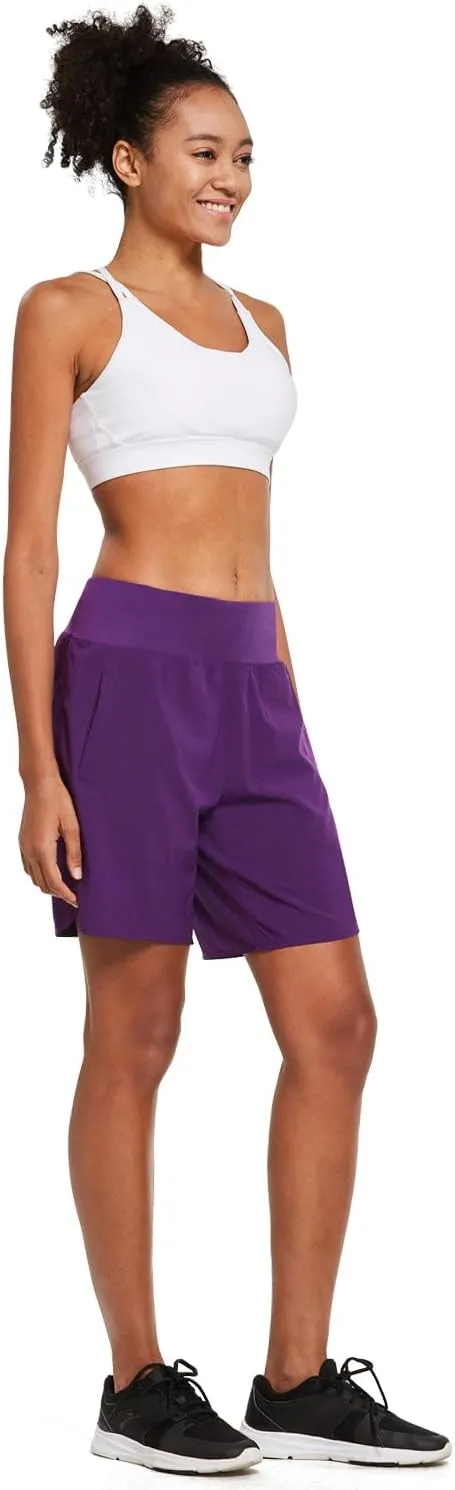 baleaf Womens' 7" Long Running Athletic Shorts with Liner High Waist Workout Gym Quick Dry Soft Split Leg Zipper Pocket