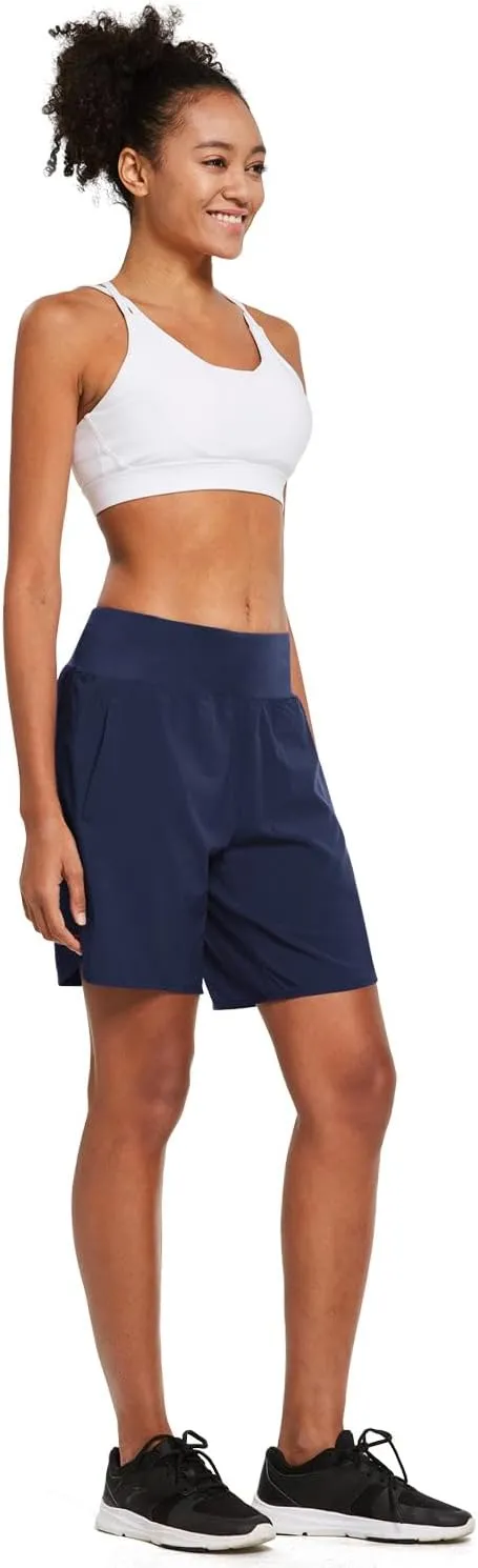 baleaf Womens' 7" Long Running Athletic Shorts with Liner High Waist Workout Gym Quick Dry Soft Split Leg Zipper Pocket