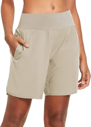 baleaf Womens' 7" Long Running Athletic Shorts with Liner High Waist Workout Gym Quick Dry Soft Split Leg Zipper Pocket