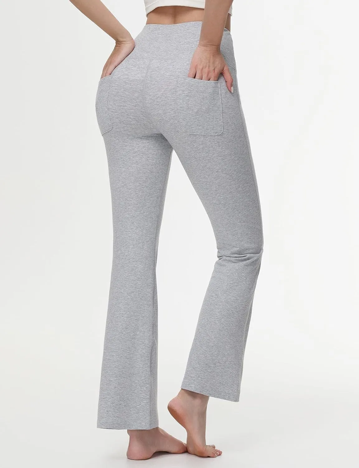 baleaf Womens Cotton Flare Yoga Pants High Waisted Bootcut Bell Bottom Leggings Dressy Work Office Trousers