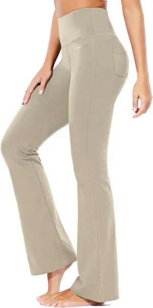 baleaf Womens Cotton Flare Yoga Pants High Waisted Bootcut Bell Bottom Leggings Dressy Work Office Trousers