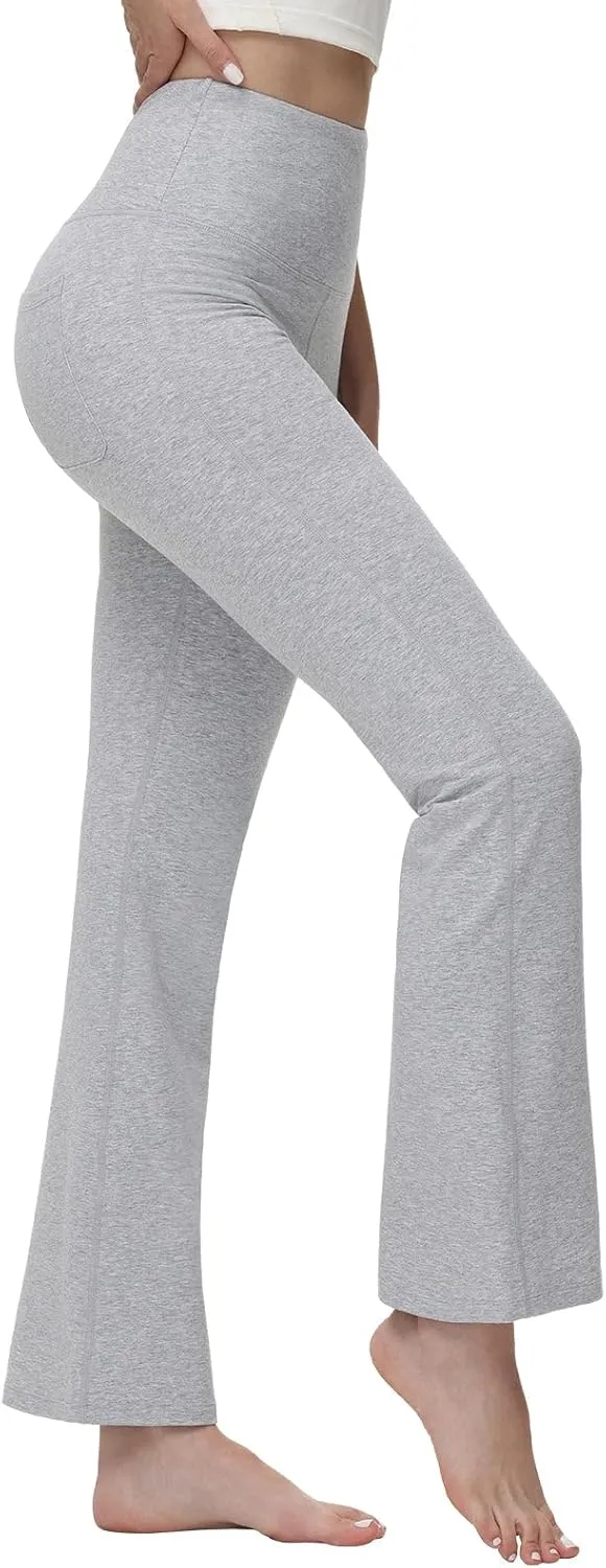 baleaf Womens Cotton Flare Yoga Pants High Waisted Bootcut Bell Bottom Leggings Dressy Work Office Trousers