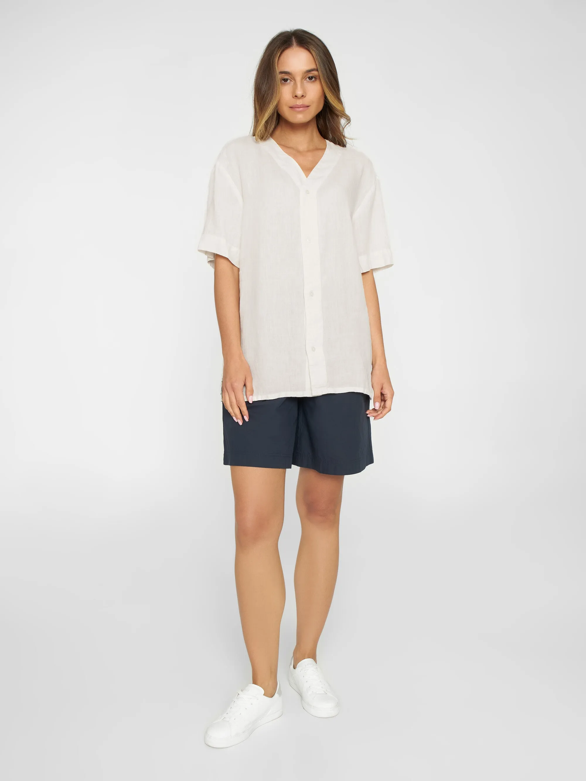 Baseball linen short sleeved shirt - Egret