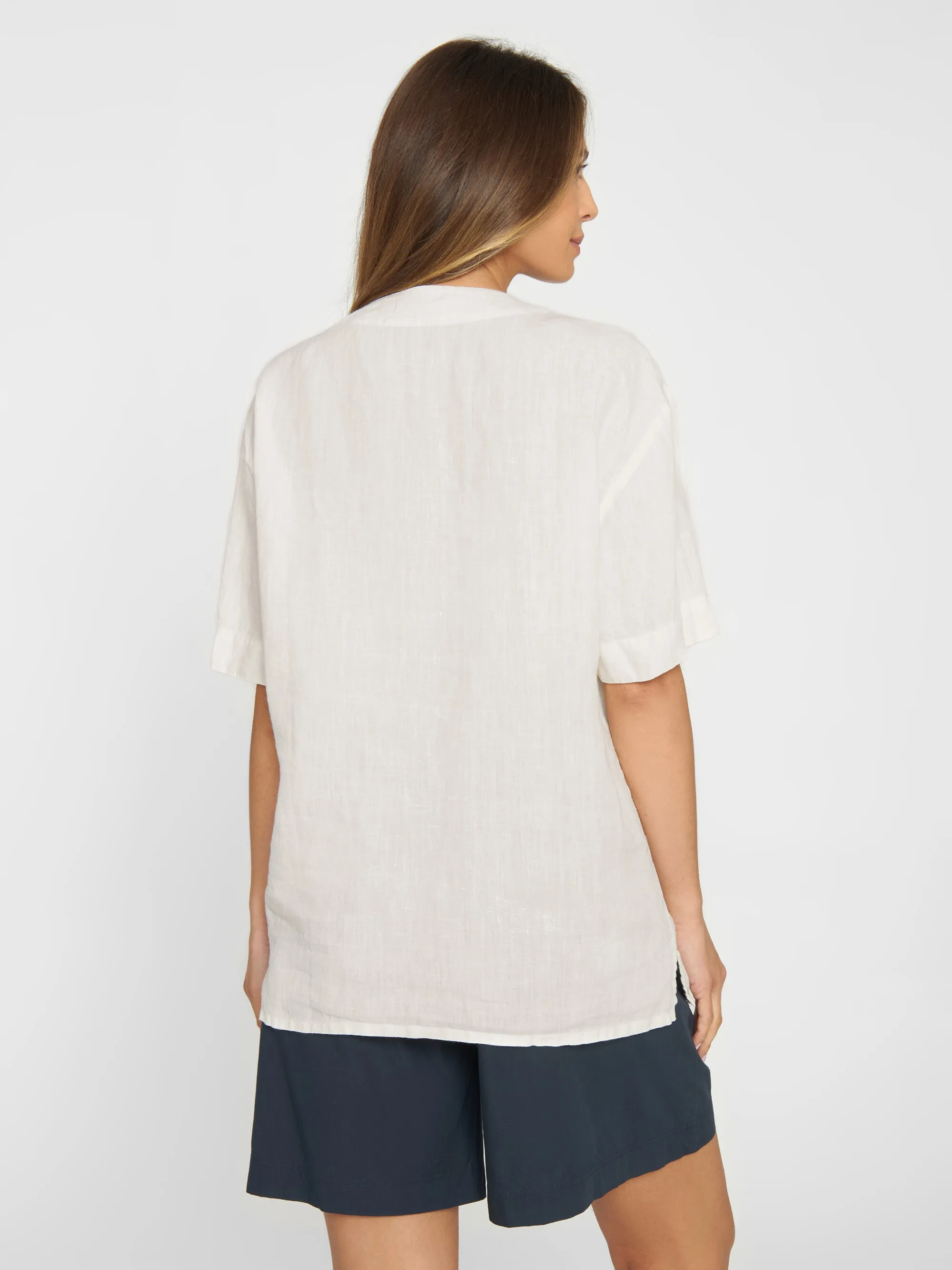 Baseball linen short sleeved shirt - Egret