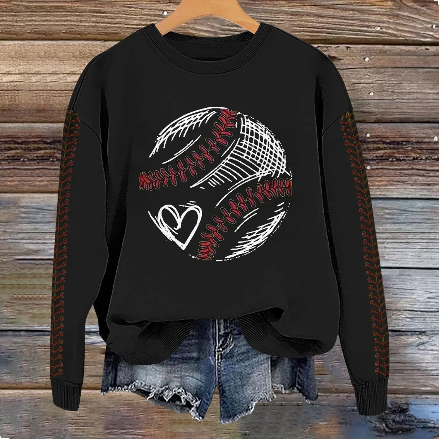 Baseball Mom Sweatshirt for Women Game Day Long Sleeve Crewneck Graphic Pullover Tops Softball Mama Shirt