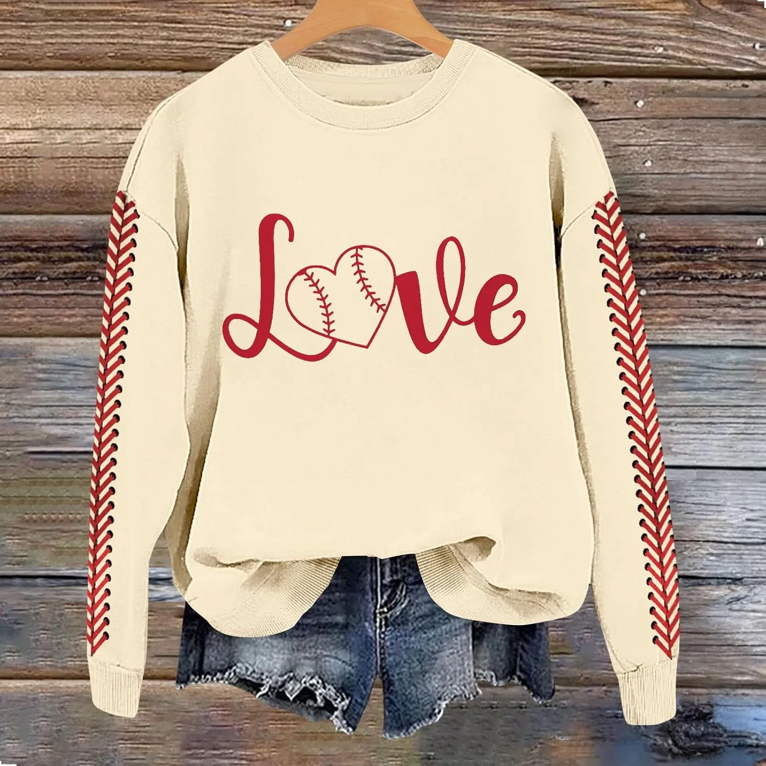Baseball Mom Sweatshirt for Women Game Day Long Sleeve Crewneck Graphic Pullover Tops Softball Mama Shirt