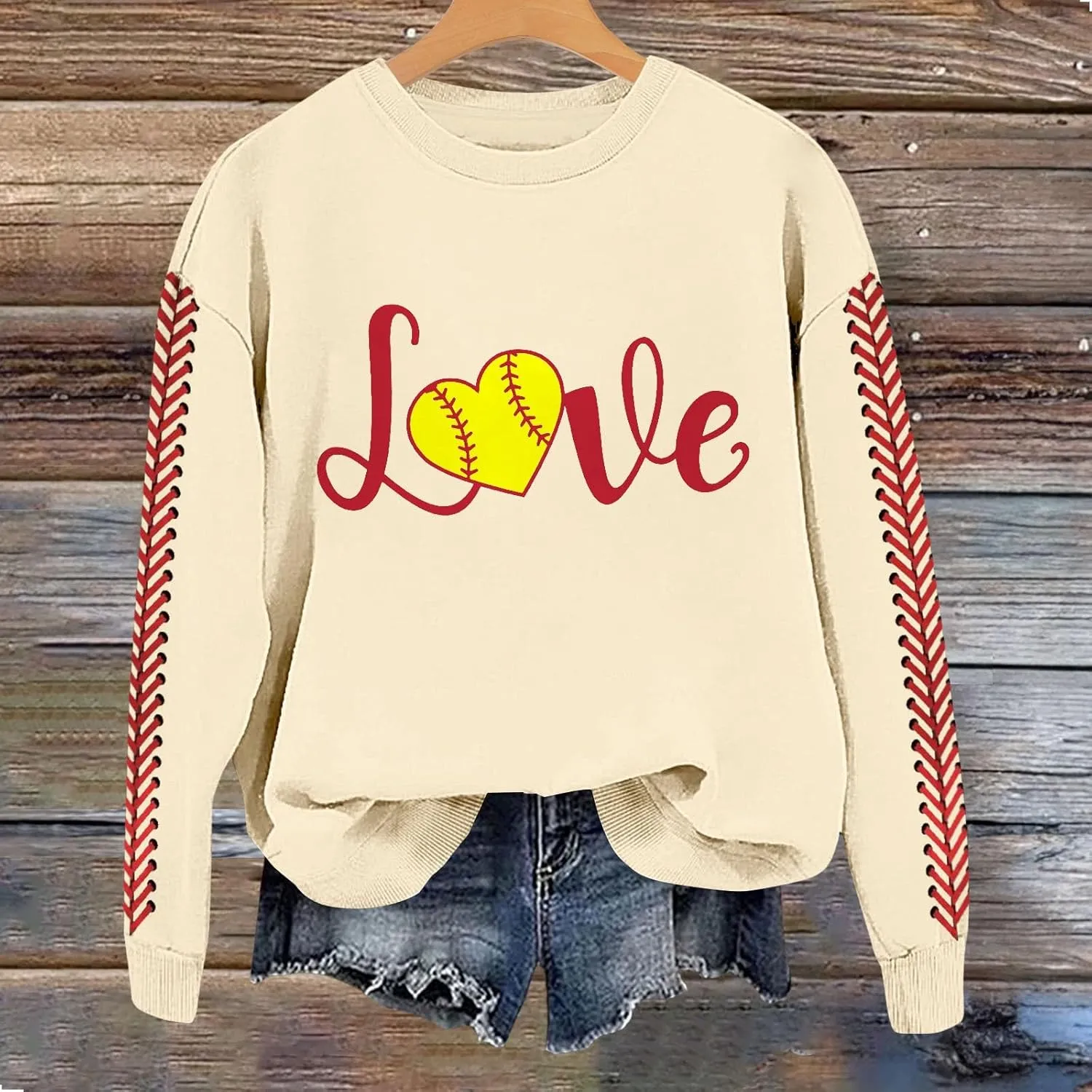 Baseball Mom Sweatshirt for Women Game Day Long Sleeve Crewneck Graphic Pullover Tops Softball Mama Shirt