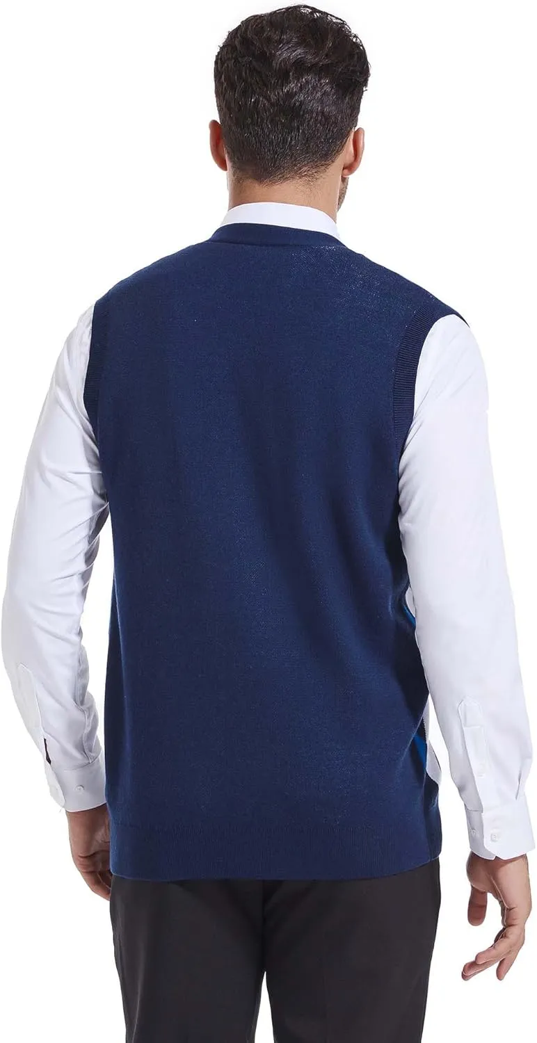 Beotyshow Mens Argyle Sweater Vests V Neck Sleeveless Cardigan Vest Knitwear