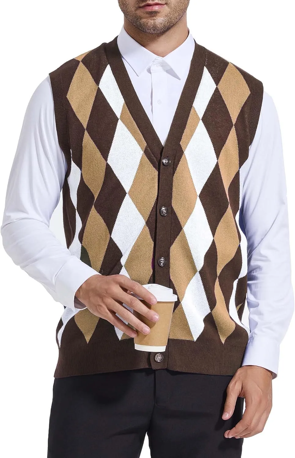 Beotyshow Mens Argyle Sweater Vests V Neck Sleeveless Cardigan Vest Knitwear