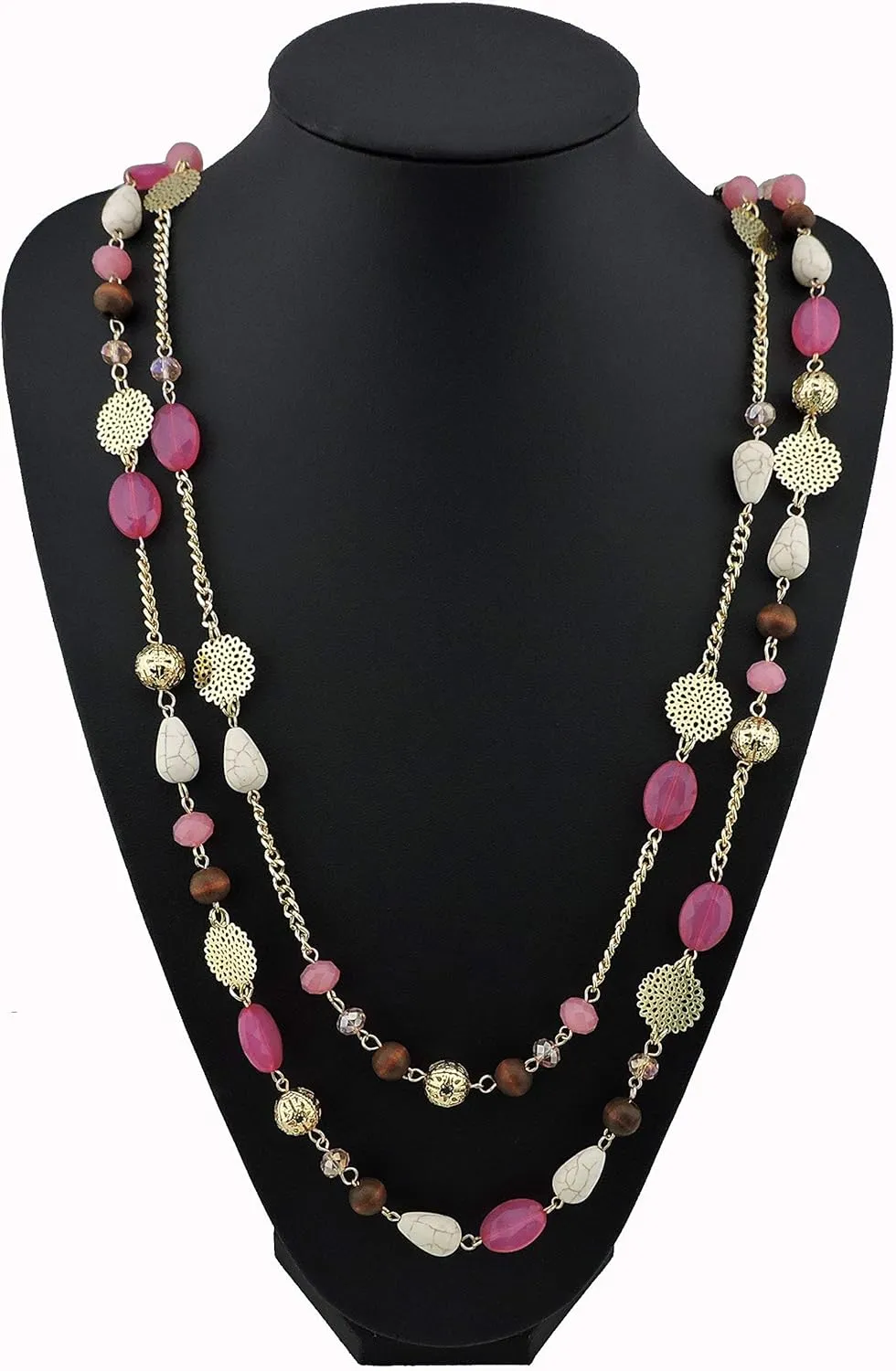 Bocar Long Necklaces for Women Trendy, Boho Layered Crystal Beaded Collar Necklaces for Women, Fashion Statement Necklaces Jewelry