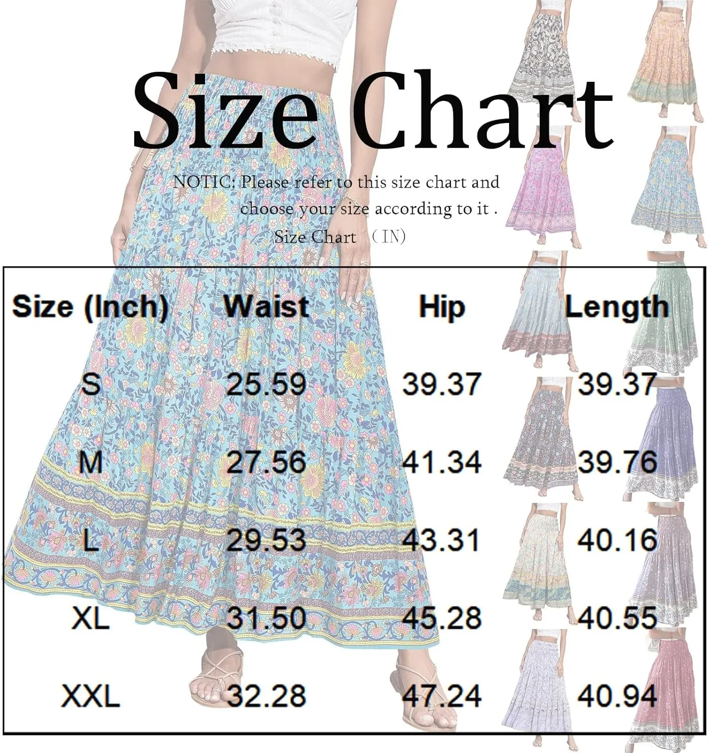 Boho Maxi Skirts for Women 2025 Floral Pleated High Waisted Long Flowy Skirt Elastic A Line Beach Vacation Summer Skirts