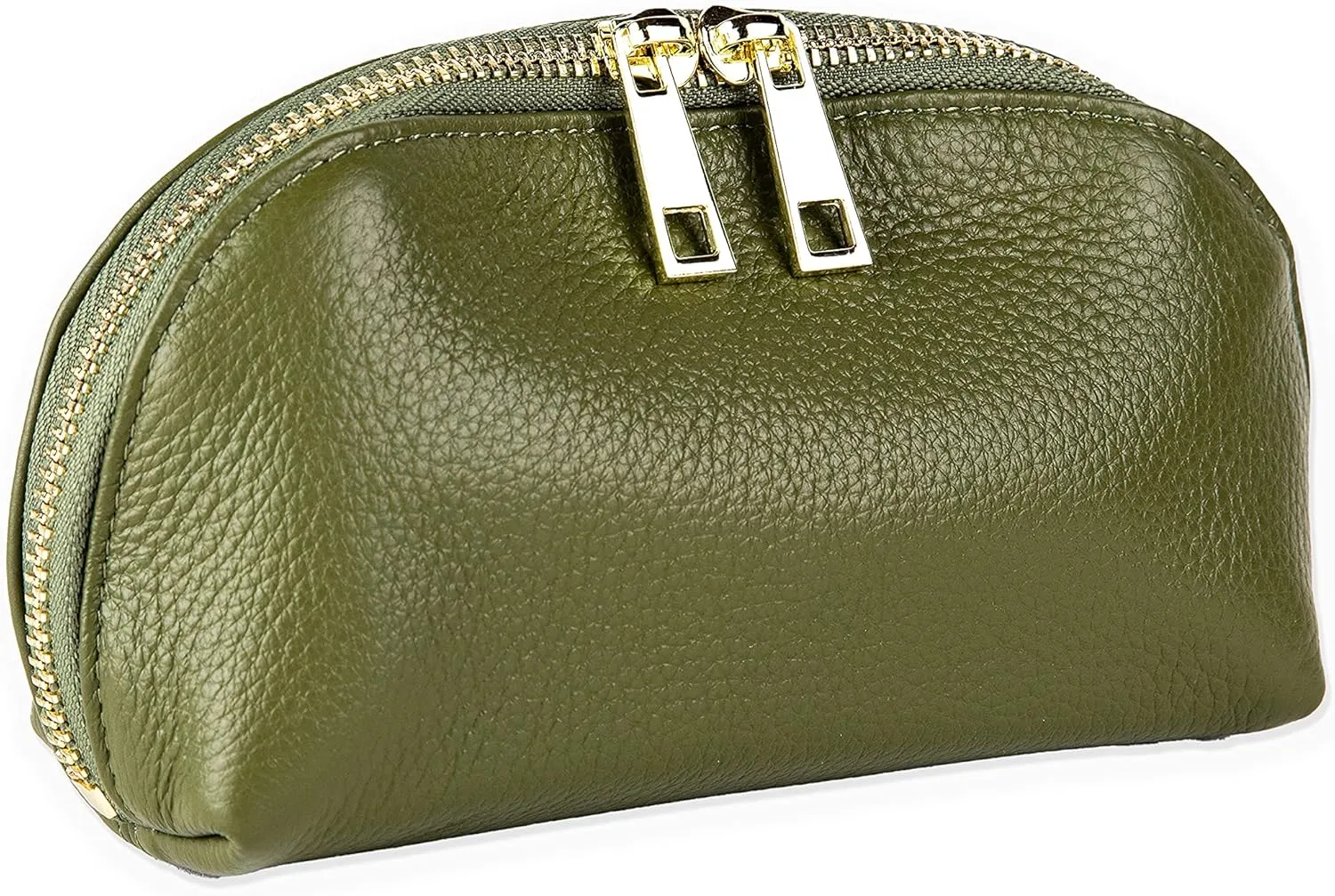 BOZOK Leather Cosmetic Makeup Case Genuine Pebble Leather Makeup Bag Cosmetic Pouch Travel Organizer Toiletry Clutch Pencil Case (Olive Green)