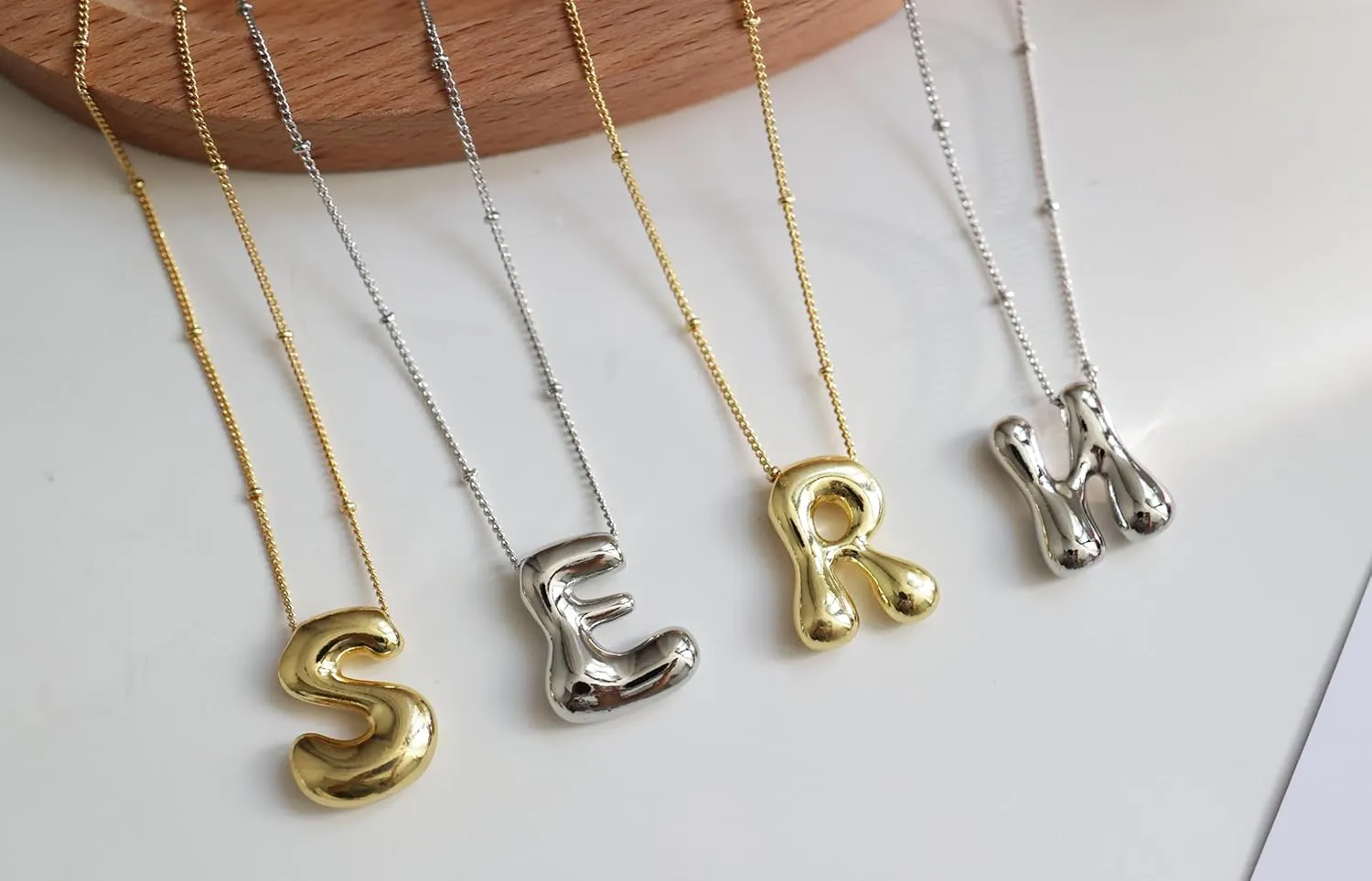 Bubble Initial Necklaces for Women Dainty Balloon Letter Pendant Name Necklaces Charm Chain Necklaces Jewelry