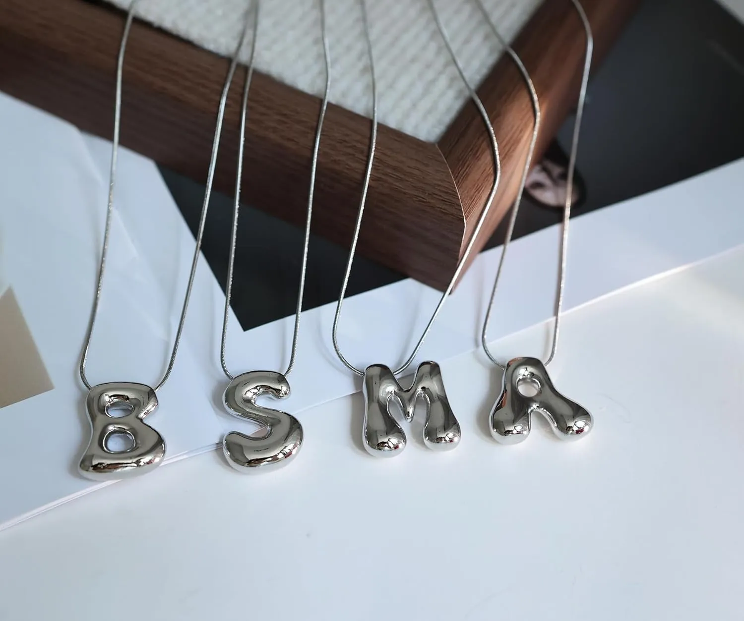 Bubble Initial Necklaces for Women Dainty Balloon Letter Pendant Name Necklaces Charm Chain Necklaces Jewelry