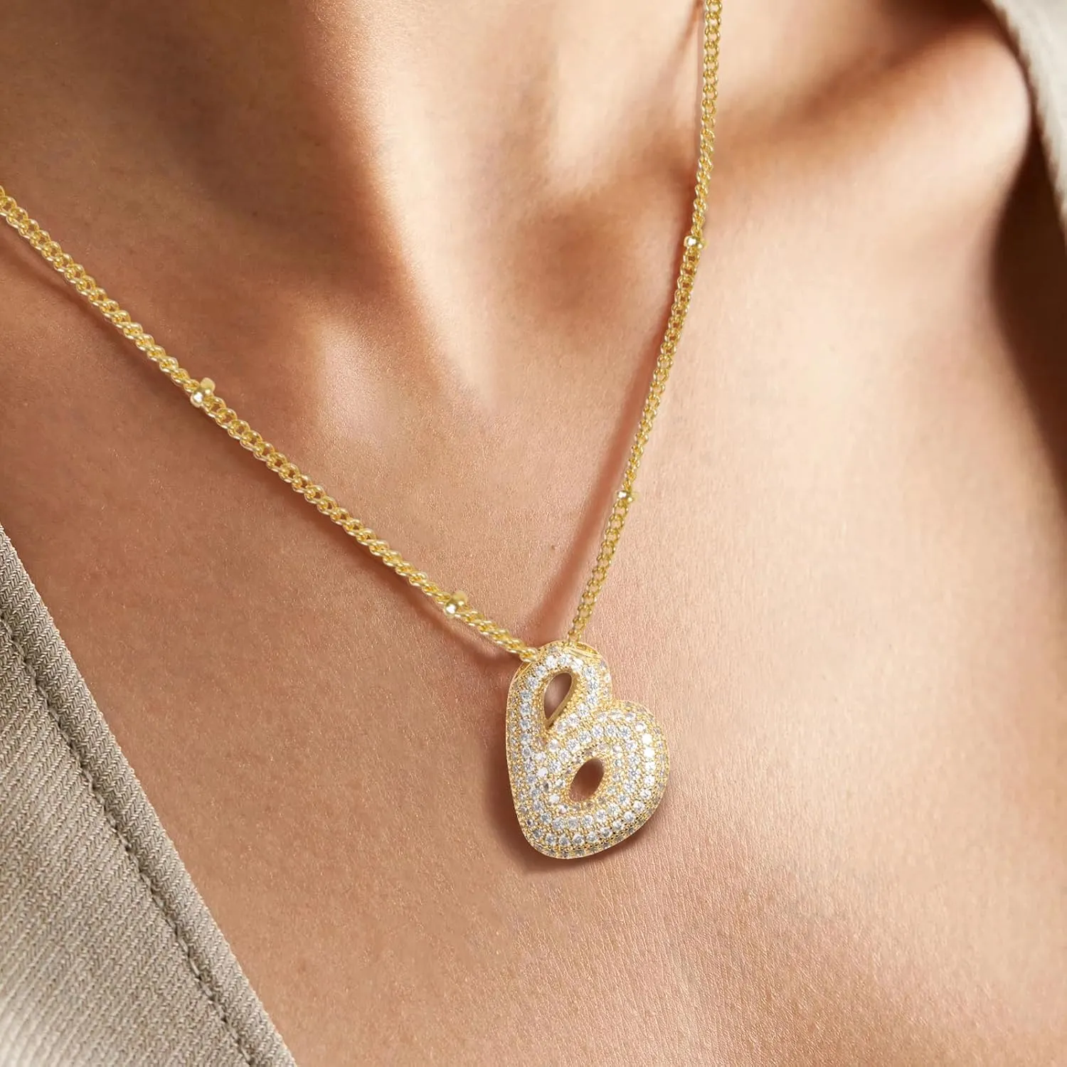 Bubble Initial Necklaces for Women Dainty Balloon Letter Pendant Name Necklaces Charm Chain Necklaces Jewelry