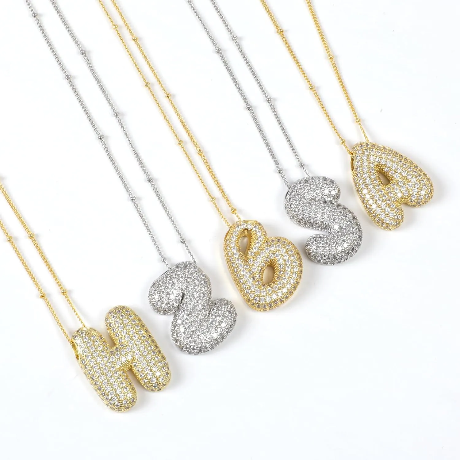 Bubble Initial Necklaces for Women Dainty Balloon Letter Pendant Name Necklaces Charm Chain Necklaces Jewelry