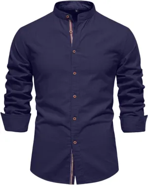 Button Up Shirt Men Long Sleeve Slim Fit Solid Color Casual Collar Shirts Lightweight Regular Fit Work Jackets