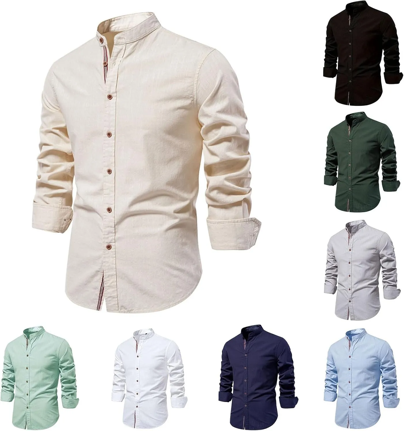 Button Up Shirt Men Long Sleeve Slim Fit Solid Color Casual Collar Shirts Lightweight Regular Fit Work Jackets
