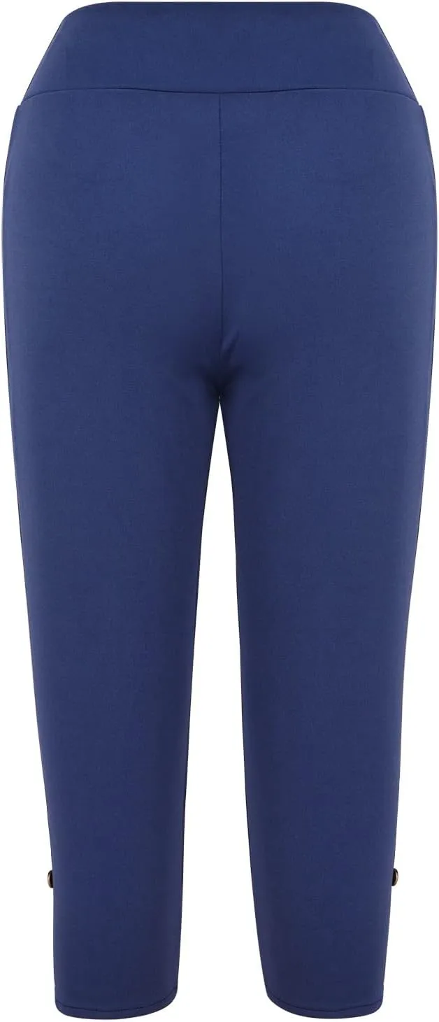 CAITS Women High Waist Cropped Pants Tight Yoga Leggings Stretch 3/4 Pant Elasticated Waist Trouser Slim Sweatpant Plus Size