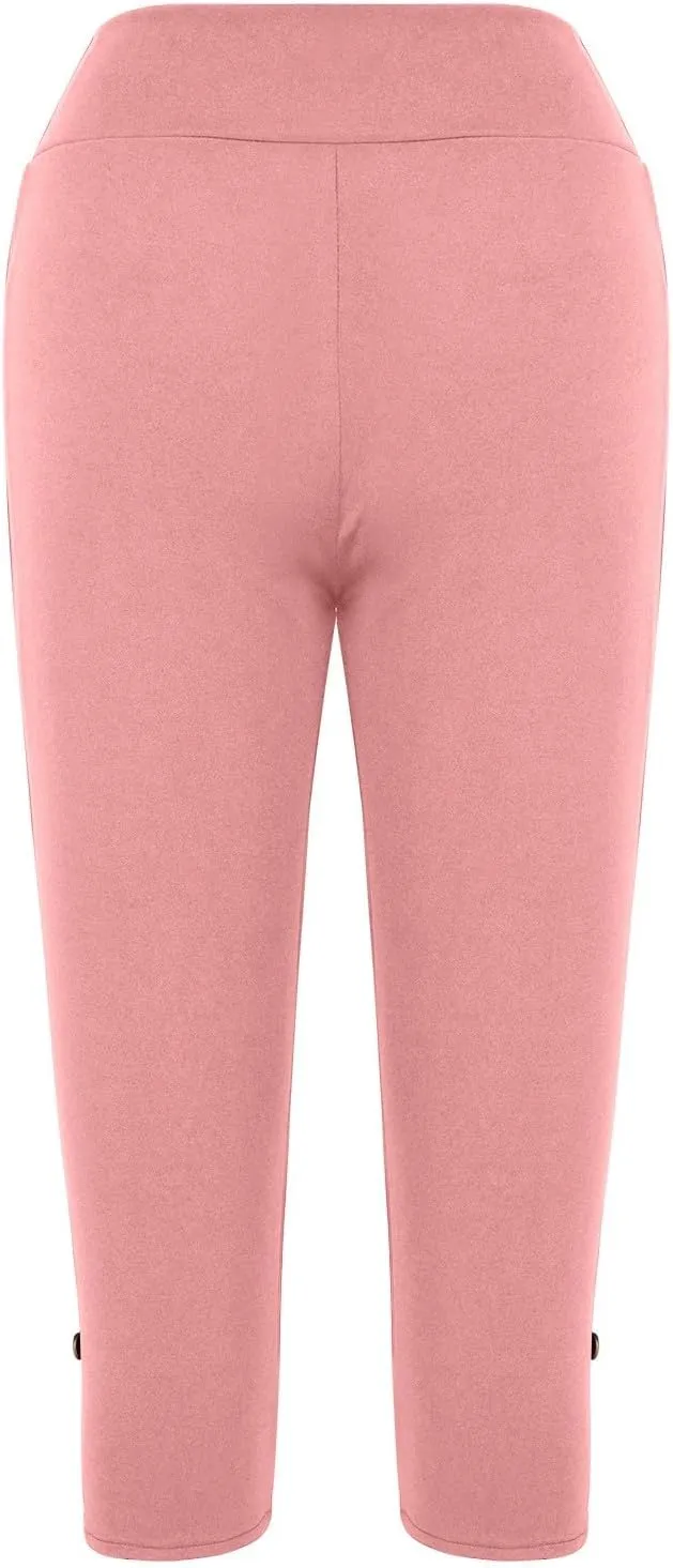 CAITS Women High Waist Cropped Pants Tight Yoga Leggings Stretch 3/4 Pant Elasticated Waist Trouser Slim Sweatpant Plus Size