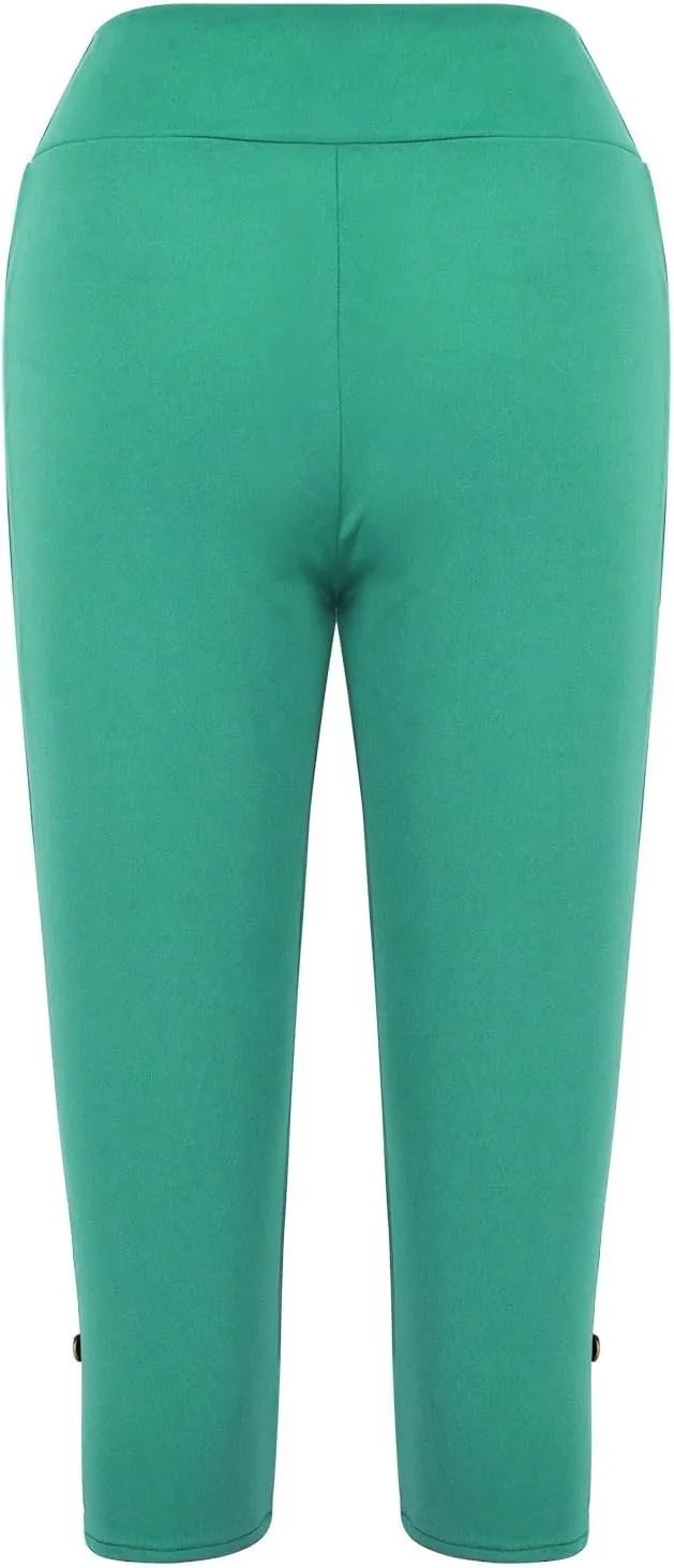 CAITS Women High Waist Cropped Pants Tight Yoga Leggings Stretch 3/4 Pant Elasticated Waist Trouser Slim Sweatpant Plus Size