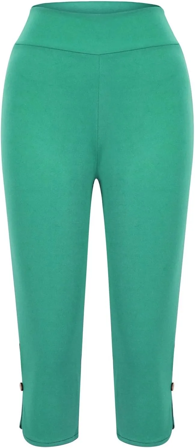 CAITS Women High Waist Cropped Pants Tight Yoga Leggings Stretch 3/4 Pant Elasticated Waist Trouser Slim Sweatpant Plus Size