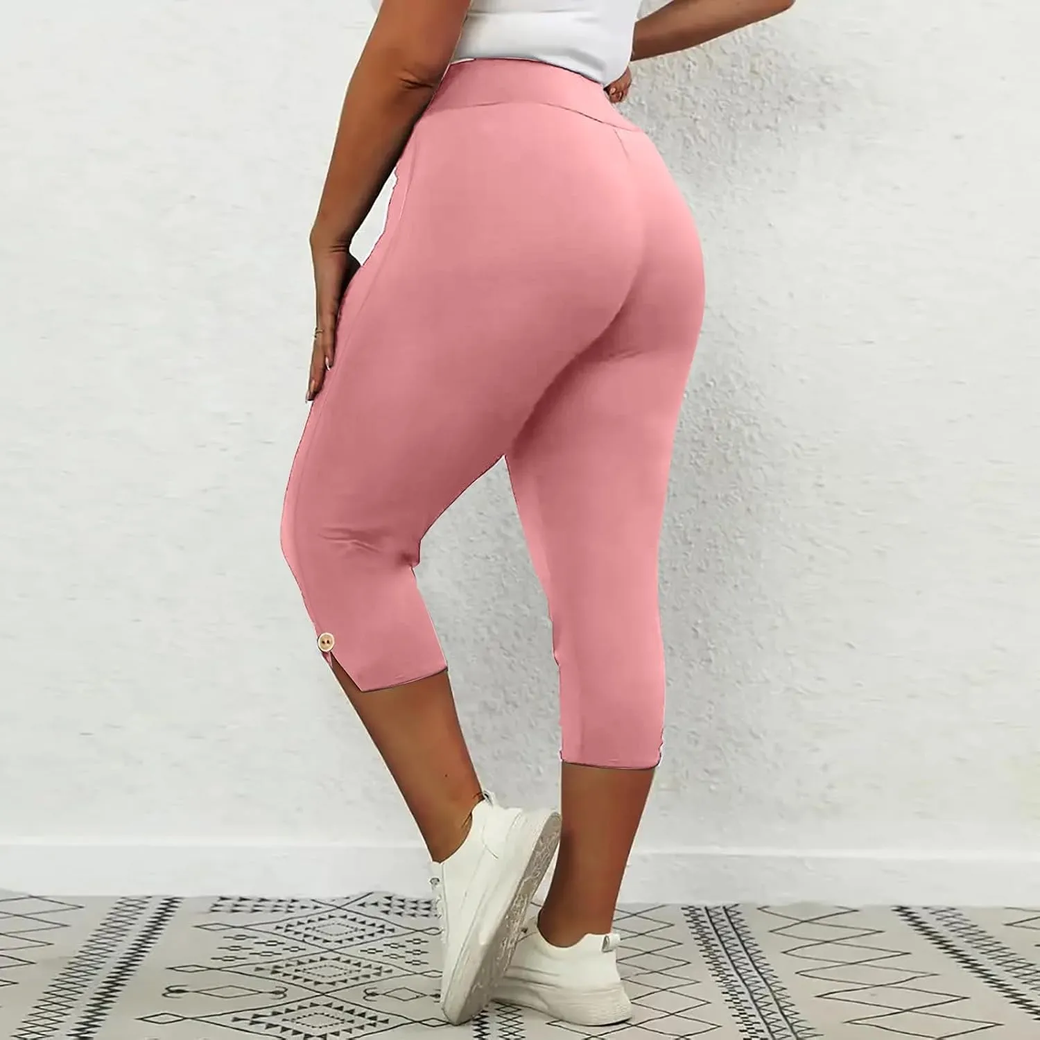 CAITS Women High Waist Cropped Pants Tight Yoga Leggings Stretch 3/4 Pant Elasticated Waist Trouser Slim Sweatpant Plus Size