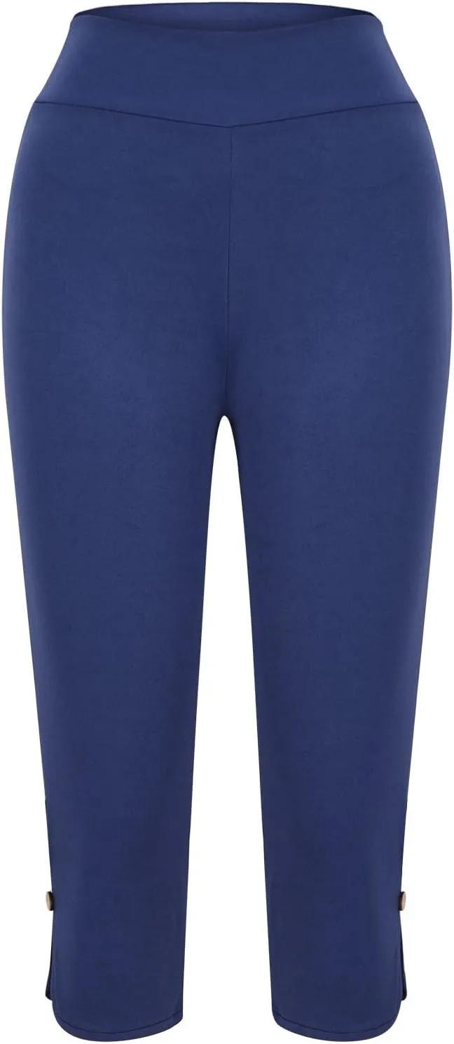 CAITS Women High Waist Cropped Pants Tight Yoga Leggings Stretch 3/4 Pant Elasticated Waist Trouser Slim Sweatpant Plus Size