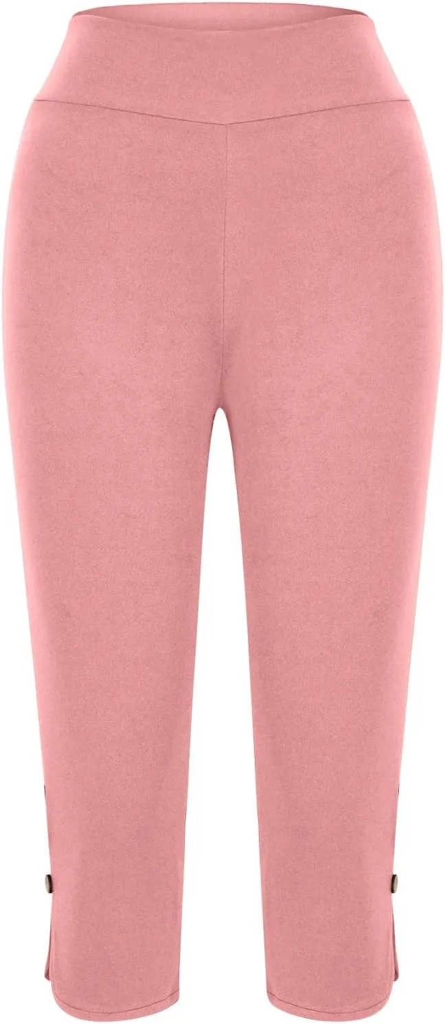 CAITS Women High Waist Cropped Pants Tight Yoga Leggings Stretch 3/4 Pant Elasticated Waist Trouser Slim Sweatpant Plus Size