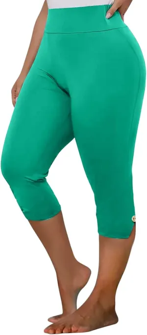 CAITS Women High Waist Cropped Pants Tight Yoga Leggings Stretch 3/4 Pant Elasticated Waist Trouser Slim Sweatpant Plus Size