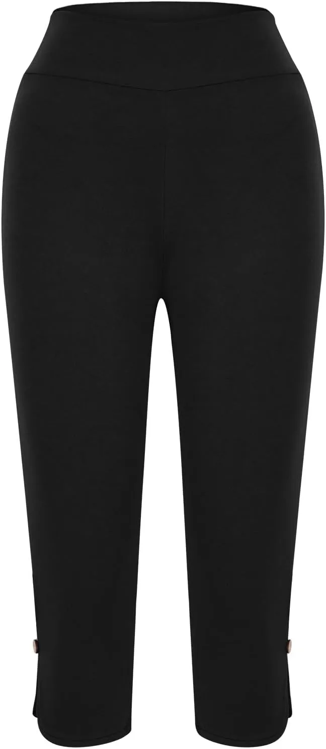CAITS Women High Waist Cropped Pants Tight Yoga Leggings Stretch 3/4 Pant Elasticated Waist Trouser Slim Sweatpant Plus Size