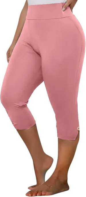 CAITS Women High Waist Cropped Pants Tight Yoga Leggings Stretch 3/4 Pant Elasticated Waist Trouser Slim Sweatpant Plus Size