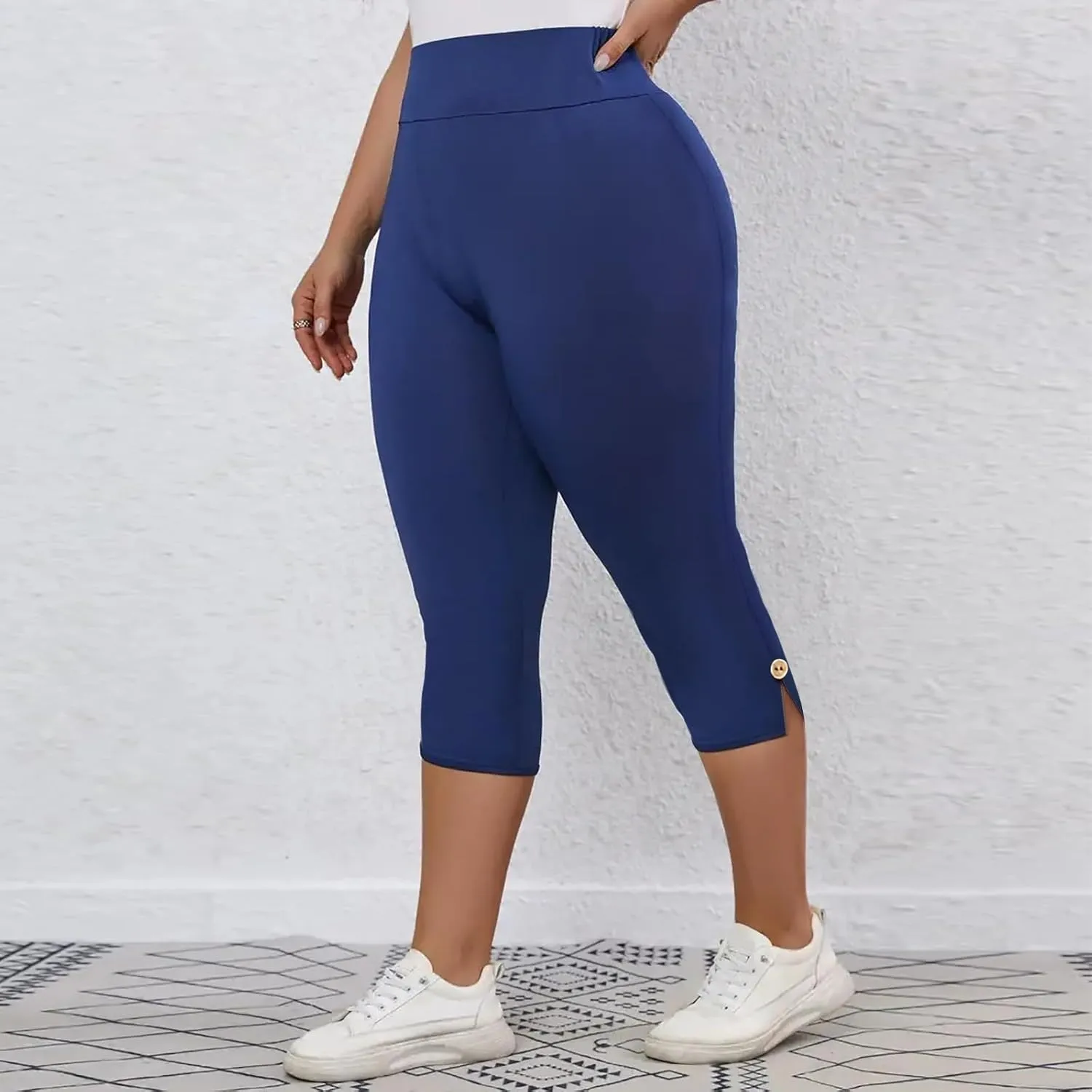 CAITS Women High Waist Cropped Pants Tight Yoga Leggings Stretch 3/4 Pant Elasticated Waist Trouser Slim Sweatpant Plus Size
