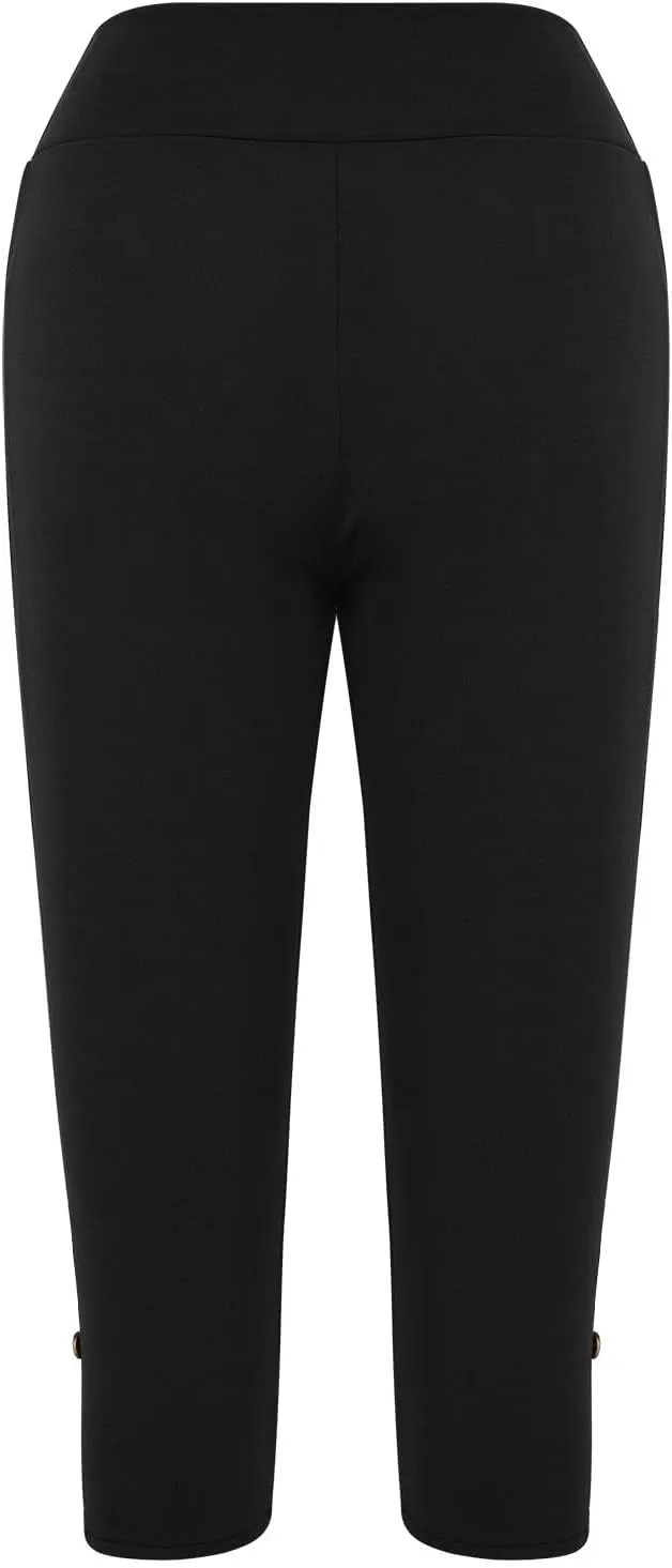 CAITS Women High Waist Cropped Pants Tight Yoga Leggings Stretch 3/4 Pant Elasticated Waist Trouser Slim Sweatpant Plus Size