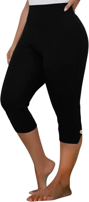 CAITS Women High Waist Cropped Pants Tight Yoga Leggings Stretch 3/4 Pant Elasticated Waist Trouser Slim Sweatpant Plus Size