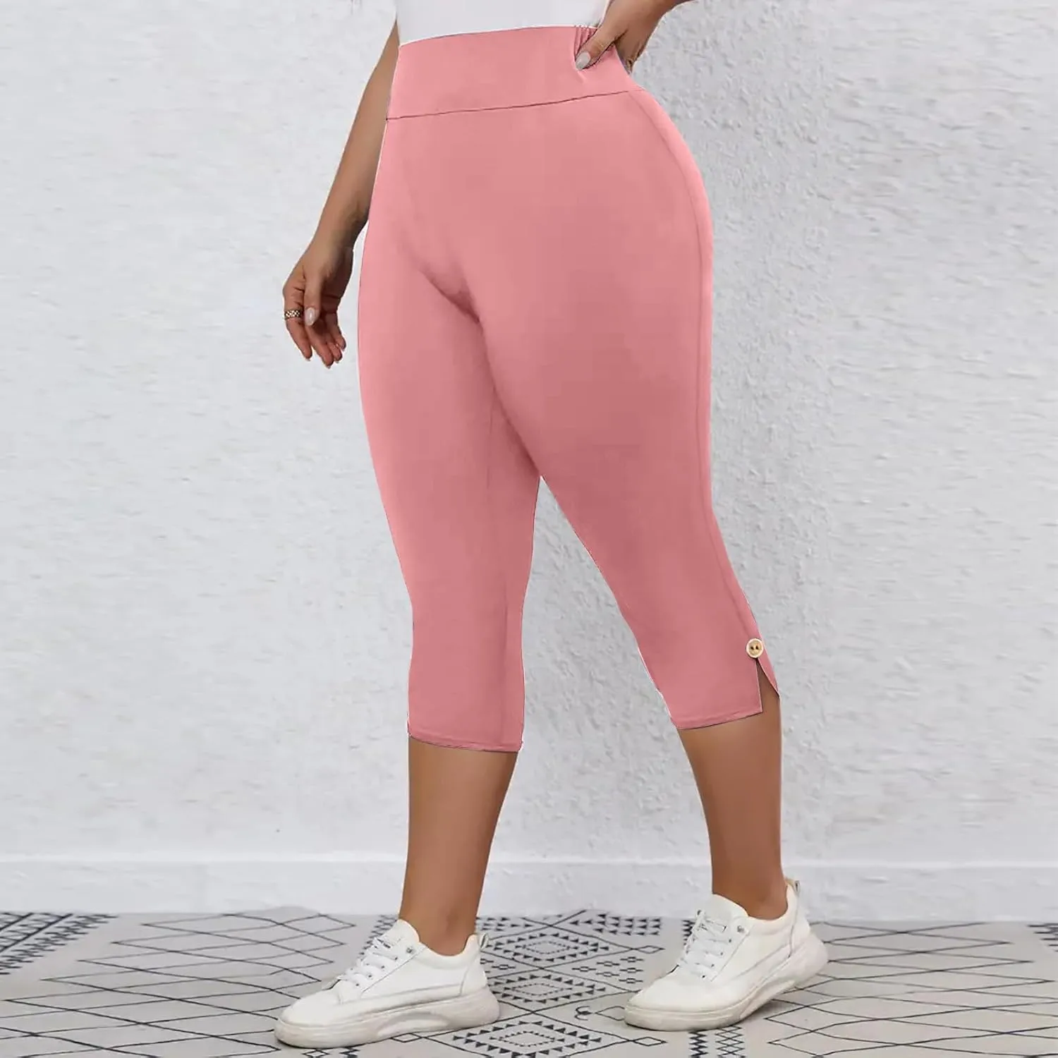 CAITS Women High Waist Cropped Pants Tight Yoga Leggings Stretch 3/4 Pant Elasticated Waist Trouser Slim Sweatpant Plus Size