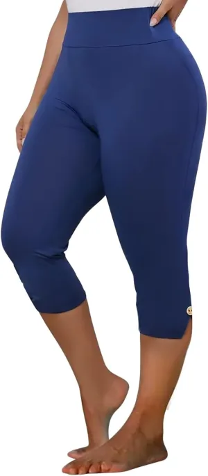 CAITS Women High Waist Cropped Pants Tight Yoga Leggings Stretch 3/4 Pant Elasticated Waist Trouser Slim Sweatpant Plus Size