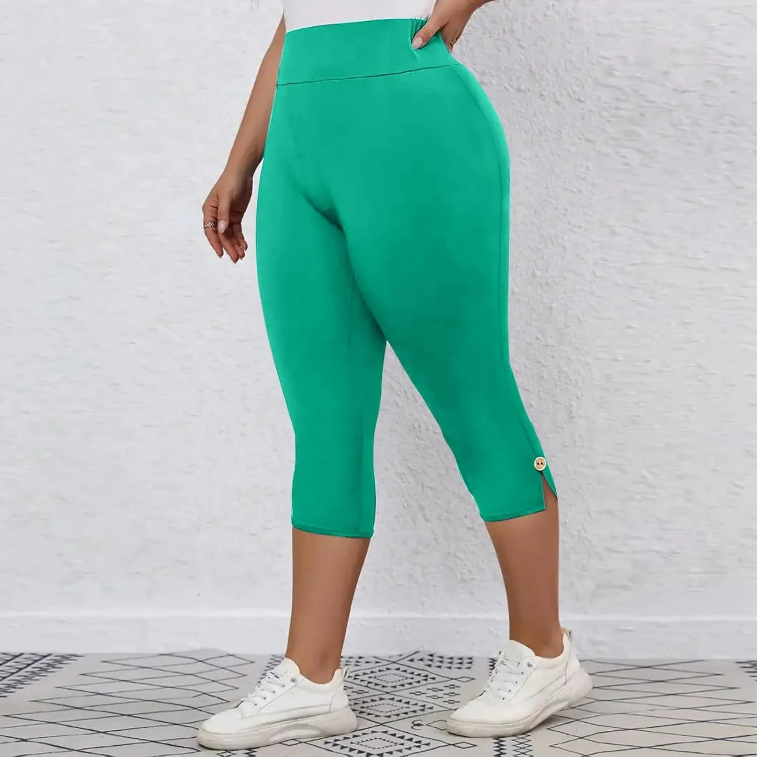 CAITS Women High Waist Cropped Pants Tight Yoga Leggings Stretch 3/4 Pant Elasticated Waist Trouser Slim Sweatpant Plus Size