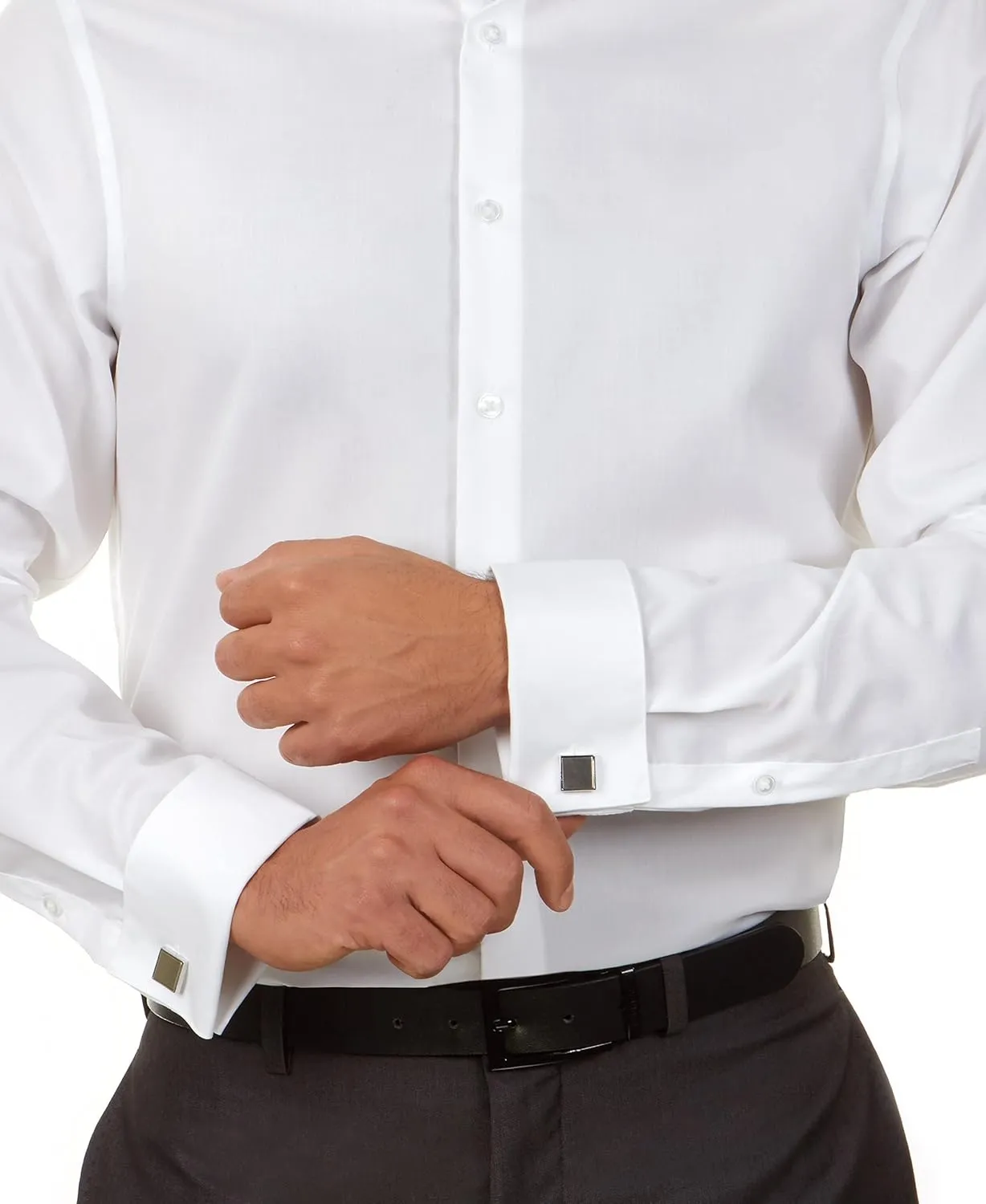 Calvin Klein Men's Dress Shirt Slim Fit Non Iron Herringbone French Cuff