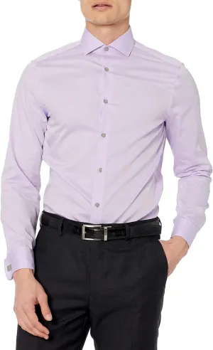 Calvin Klein Men's Non Iron Slim Fit French Cuff Dress Shirt Shirt, Lilac, 17.5" Neck 36"-37" Sleeve