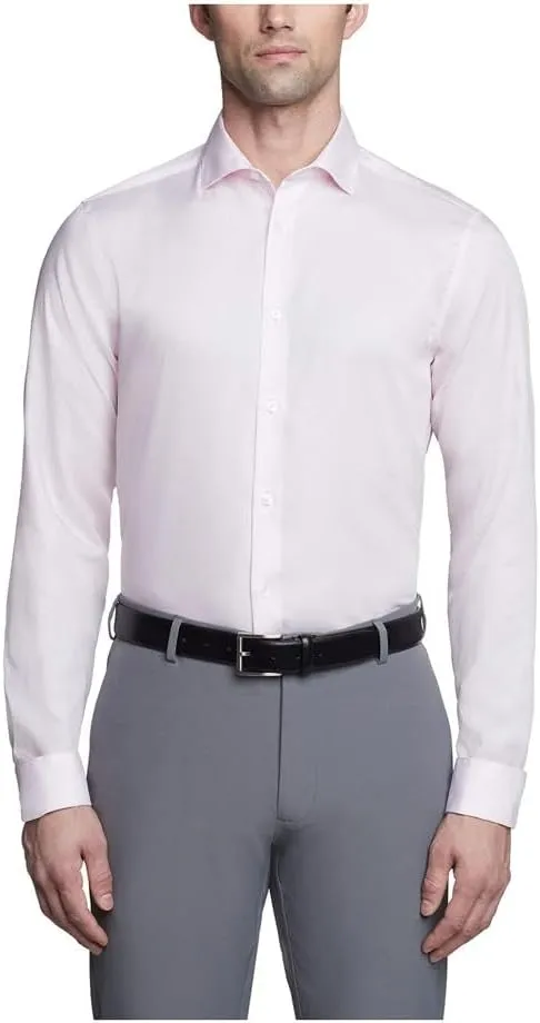 Calvin Klein Men's Non Iron Slim Fit French Cuff Dress Shirt Shirt, Pink, 14" Neck 32"-33" Sleeve