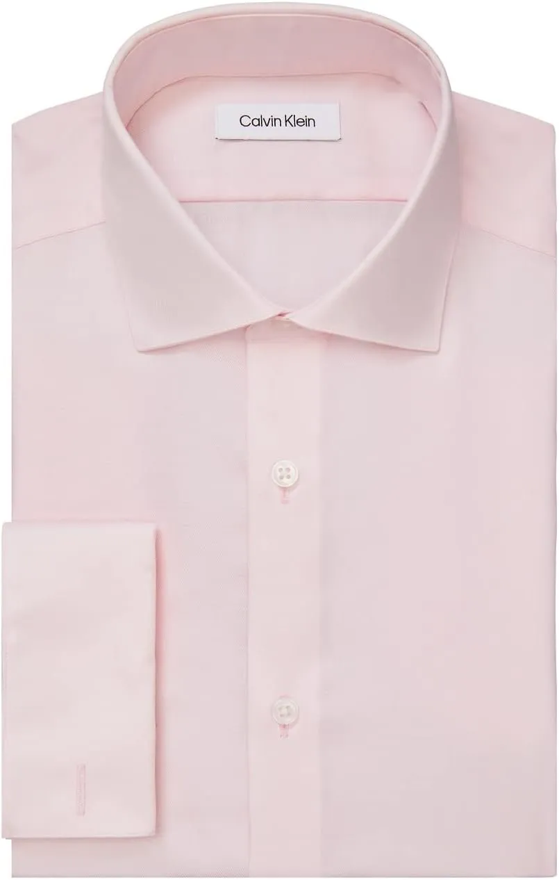 Calvin Klein Men's Non Iron Slim Fit French Cuff Dress Shirt Shirt, Pink, 18.5" Neck 34"-35" Sleeve