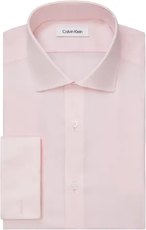 Calvin Klein Men's Non Iron Slim Fit French Cuff Dress Shirt Shirt, Pink, 18.5" Neck 34"-35" Sleeve