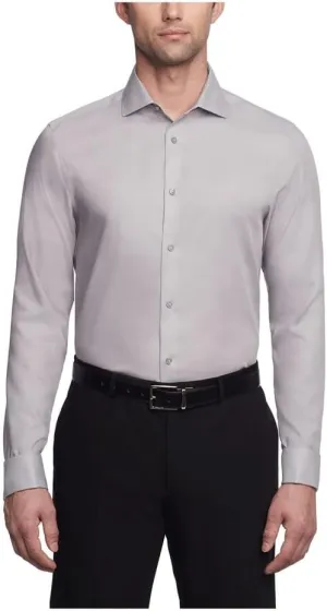 Calvin Klein Men's Non Iron Slim Fit French Cuff Dress Shirt Shirt, Smoke, 17" Neck 36"-37" Sleeve