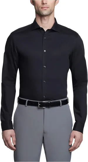 Calvin Klein Men's Non Iron Slim Fit Herringbone French Cuff Dress Shirt, Black, 16.5" Neck 36"-37" Sleeve